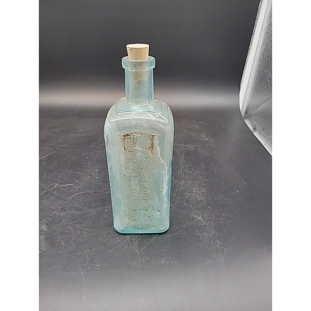Vtg Dr. Shoop's Family Medicine Square Blue Green Bottle Racine Wisconsin 1920s